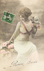 古い絵葉書/Happy year/Wish/Woman Belle Epoque 作： William M. Timlin