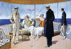 ヨットにて 1925年頃 （水彩画） 作： Unbekannter Künstler