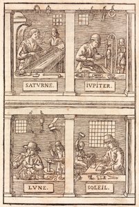 金銀細工師と錬金術の象徴：土星と鉛、木星と錫、月と銀、太陽と金 - Goldsmiths & Silversmiths Alchemical symbolism 作： Unbekannt