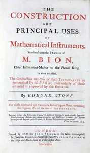 1723年にロンドンで出版されたニコラス・ビオン（1652-1933）の数学機器に関する本のタイトルページ。「英国式改良」を加えた英訳版。 作： Unbekannt