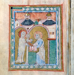 ヴェルチェッリ大聖堂の宝物庫にある「神殿での奉納」を描いた写本のページ 作： Unbekannt