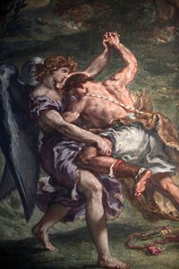パリのサン・シュルピス大聖堂にあるウジェーヌ・ドラクロワの絵画：天使と戦うヤコブ（フランス、パリ 作： Unbekannt