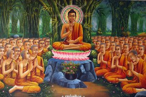 仏陀が僧侶に教える様子を描いた絵画 ウドン・カンボッジ 作： Unbekannt