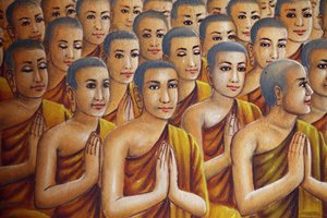 僧侶を描いた絵画（仏陀の話を聞く） ウドン・カンボッジ 作： Unbekannt