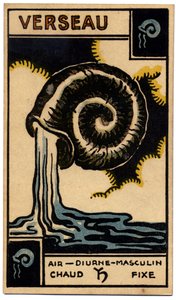 超常現象。 占星術。 水瓶座（ウォーターベアラー）。 占星術カード: Le Tarot Astrologique (Astrological Tarot)、Georges Muchery、フランス 作： Unbekannter Künstler