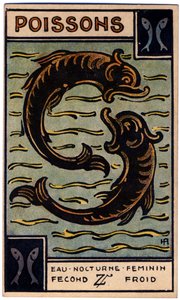 超常現象。 占星術。 うお座（魚）。 占星術カード: Le Tarot Astrologique (Astrological Tarot)、Georges Muchery、フランス 作： Unbekannter Künstler