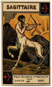 超常現象。 占星術。 射手座（射手）。 占星術カード: Le Tarot Astrologique (Astrological Tarot)、Georges Muchery、フランス 作： Unbekannter Künstler