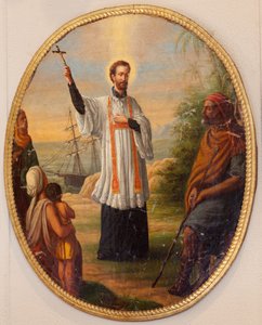 教区教会 (Parochial Church Sint-Dionysius van Lede)。 インテリア。 楕円形のメダリオンとして絵画。 宣教師としての聖人。 作： Unbekannter Künstler