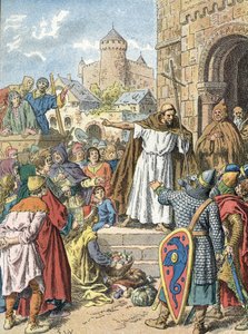 「神が望んでいる！」と叫びながら十字軍を説教する隠者ピーター。 作： Unbekannter Künstler