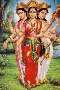 ヒンドゥー教の女神、パールバティ、ラクシュミー、サラスワティの絵 インド 作： Unbekannt