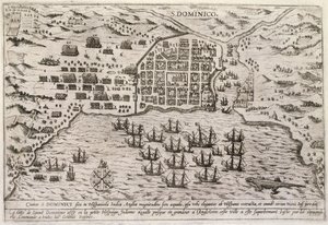サントドミンゴに対するドレイクの攻撃の計画、1595年頃（彫刻） 作： Unbekannter Künstler
