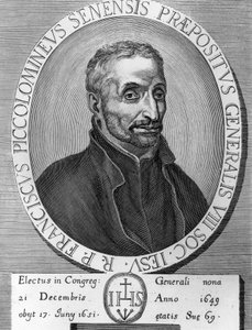 イタリアのイエズス会で1649年から1651年までイエズス会総長を務めたフランチェスコ・ピッコロミニ（1582-1651）の肖像、エングレーヴィング 作： William M. Timlin