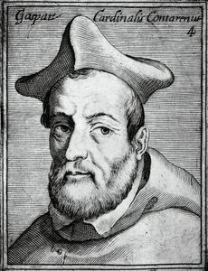 イタリアの枢機卿・司教Gasparo Contarini (1483-1542)の肖像、Claudius Pernetus作『Illustrissimorum, omnique virtutis, et scientiarum laude praestantissimoru virorum icones』からの彫刻。 作： William M. Timlin