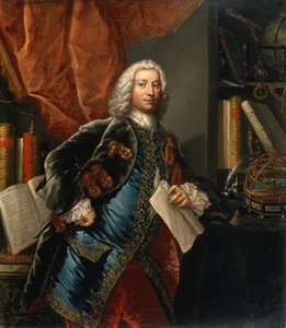 科学機器を使った書斎にいる紳士の肖像、1750 年頃 作： Unbekannter Künstler