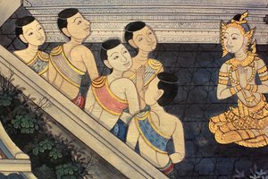 ラーマ王子。ラーマ3世の時代に作られたヴィハーラの内壁には、ラマキアンを描いた詳細な壁画が描かれています。ワット・ポー（Wat Pho） - ワット・プラ・チェットゥフォン（Wat Phra Chettuphon）。1788.バンコク。タイ
