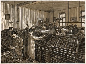 ブダペストの印刷所。 (彫刻、1910年頃) 作： Unbekannter Künstler