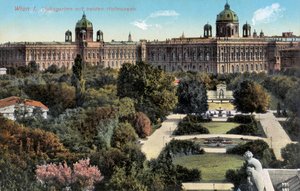 両ホーフ美術館のある公共庭園、ウィーン、19世紀末／20世紀（絵葉書）