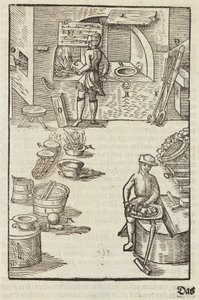 火による銀鉱石の精製 - ラザルス・エッカーの「鉱山と主な採掘方法の説明」からの挿絵 作： Unbekannt