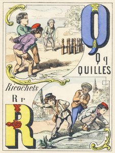 Q R: スキットル、跳ね返り - Game Alphabet, c.1890 (イラスト) 作： Unbekannt
