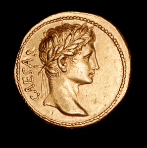 希少な古代ローマコイン、アウレウス、アウグストゥス・シーザー紀元前27年（写真）