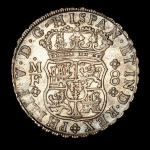 希少銀貨、スペイン領アメリカ国王フェルディナンド6世、8レアル、スペイン紋章冠盾 1740年（写真）