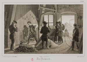 原材料の処理、冶金学 鉱石を叩く作業、ドイツ、1851年頃 作： Unbekannt