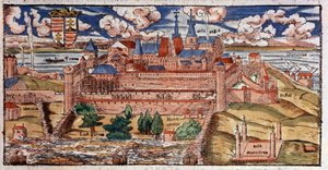 補強されたブダ（ハンガリー）、1550年頃（エングレーヴィング） 作： Unbekannter Künstler