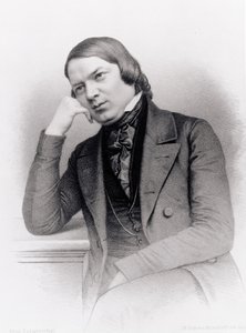 Robert Alexander Schumann (1810-56), ドイツの作曲家, Isaac Wilhelm Tegner (1815-93) と Johann Adolf Kittendorff (1820-1902) がダゲレオタイプ（リトグラフ）の後に彫刻したもの。 作： Unbekannt