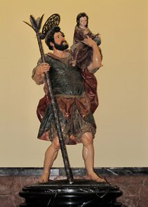 聖クリストファー - ポリクローム像、バロック美術 作： Unbekannter Künstler
