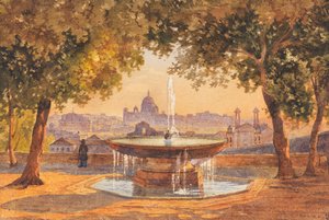 サロモン・コローディ メディチ荘の噴水からローマを望む 作： 無名の画家