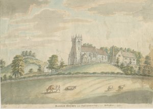 Sandon Church and Parsonage：水彩画、1797 作： Unbekannt
