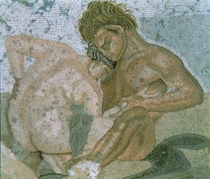 サテュロスとメナド、牧神の家のモザイクの詳細 作： Unbekannter Künstler