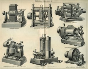 ドイツの電気機器を表す科学技術委員会。図版は1904年の "Meyers Grosses Konversations - Lexikon "から引用。ライプツィヒとウィーンの書誌学研究所 作： Unbekannt