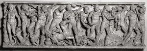 ヘラクレスの労苦を描いた石棺の側面 ローマ時代・2世紀（大理石製