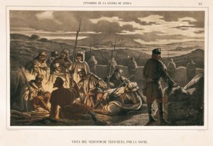 スペインアフリカ戦争（1859-1860）。夜のトレンチサービス（エングレーヴィング） 作： Unbekannter Künstler