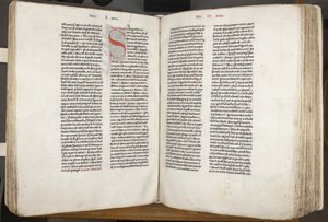 ヒッポの聖アウグスティヌス「オペラ」、Fol 151 verso 152 recto, c.1200 (羊皮紙にペンとインク) 作： Unbekannt