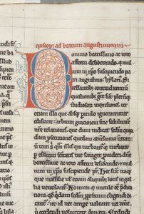 ヒッポの聖アウグスティヌス「オペラ」Fol 18 recto, detail, c.1200 (羊皮紙にペンとインク) 作： Unbekannt