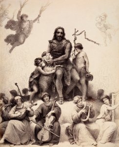 音楽家の天使たちに囲まれ、子羊の頭を撫でる洗礼者ヨハネ。ダンテ・アリギエーリ作『神曲』パラディソのカントXXXIIの挿絵。フランチェスコ・スカラムッツァがフィレンツェ市に奉納した作品。 作： Unbekannter Künstler