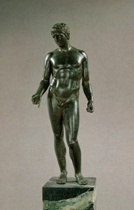 ポリクリトスのディスコフォロスを翻案した水星像、ローマ時代、25-50年（ブロンズ 作： Unbekannt