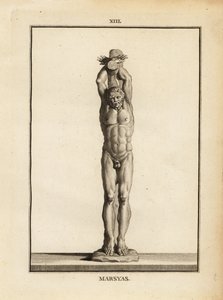 生きたまま皮を剥がされ、アポロの罰を受けるサテュロス・マルシアスの像