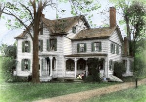 スティーブン・グローバー・クリーヴランド（1837-1908）の生家：アメリカ合衆国ニュージャージー州コールドウェルにある「マンセ」。19世紀のカラー・エングレーヴィング。 作： Unbekannter Künstler