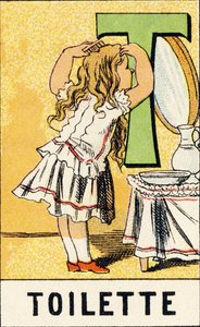 T : Toilet - 「ABCD des petites filles」から抜粋した刻印。Pellerin & Cie, printer-publisher, Epinal, around 1890.シリーズA。寸法 : 19 x 13,5 cm 作： Unbekannt