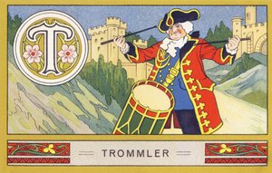 T: Trommler - Alphabet Palmin.H. Schlinck & Cie, Hamburg, n.d.で出版された一連のクロモリトグラフ。Palmin feinstes Cocosfettの広告です。サイズ : 7 x 11 cm