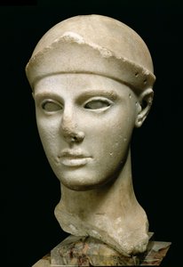 兜をかぶったエギナのアテナ 像の頭部 ギリシア、エギナ人、前460年頃（大理石製 作： Unbekannt