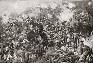 第二次ボーア戦争中の1900年1月23日、南アフリカのナタール、トゥゲラ川でのスピオンコップの戦い。 作： Unbekannt