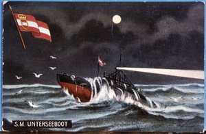ドイツの潜水艦ウンターゼブート、20世紀初頭（イラスト） 作： Unbekannter Künstler