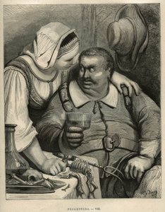小人のプーケット：食事を終えた鬼とその妻。シャルル・ペロー（1628-1703）の「Les contes」からギュスターヴ・ドーア（1832-1883）が描いた版画。 作： Unbekannt