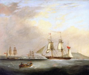 西への航海の重要な中心地である英国ファルマス沖の郵便船 "シェルドレイク "が、"エクリプス "と "サンドイッチ "を取り囲んでいる。 作： Unbekannter Künstler