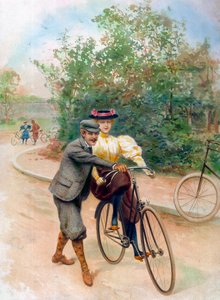 20世紀初頭の自転車教室（印刷物） 作： Unbekannter Künstler