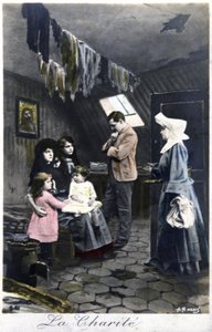 慈善：貧しい人々を訪問する修道女、1910年頃（絵葉書） 作： Unbekannter Künstler